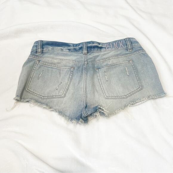 PINK Victorias Secret cheeky jean shorts distressed blue denim size 6 - Picture 2 of 4